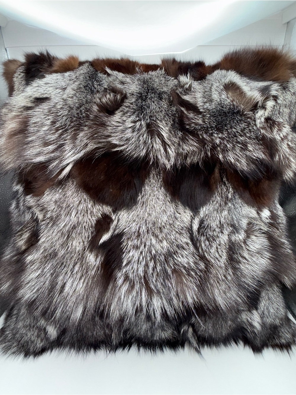 Mina Victory Genuine Fox Fur Patchwork Pillow Brown Gray Luxury Designer Decor